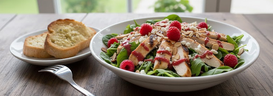 Salat mit Hähnchen und Himbeere-Vinaigrette-Sauce